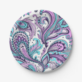 Hübsches Lila und Aqua-Paisley-Muster Pappteller