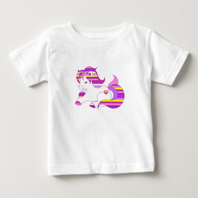 Hübsches Lila und rosa gestreiftes Einhorn-Shirt Baby T-shirt (Vorderseite)