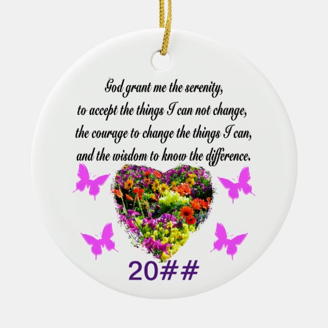 HÜBSCHES LILA WILD BLUME SERENITY PRAYER FOTO KERAMIK ORNAMENT (Vorne)