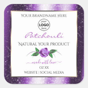 Hübsches Logo für die Rose mit dem Lila White Prod Quadratischer Aufkleber