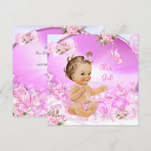Hübsches Mädchen Baby Shower Rosa Schmetterling Br Einladung