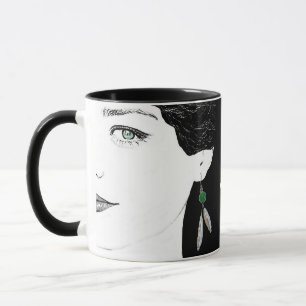 Hübsches Mädchen Gesicht Mode Illustration floral  Tasse