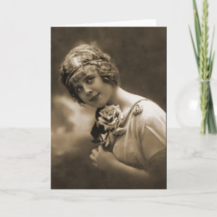 hübsches Mädchen mit einer Rose Karte
