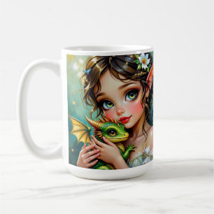 Hübsches Mädchen mit Feen- und Drachen-Motiv Kaffeetasse