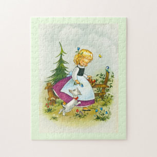 Hübsches Mädchen mit Hund Puzzle