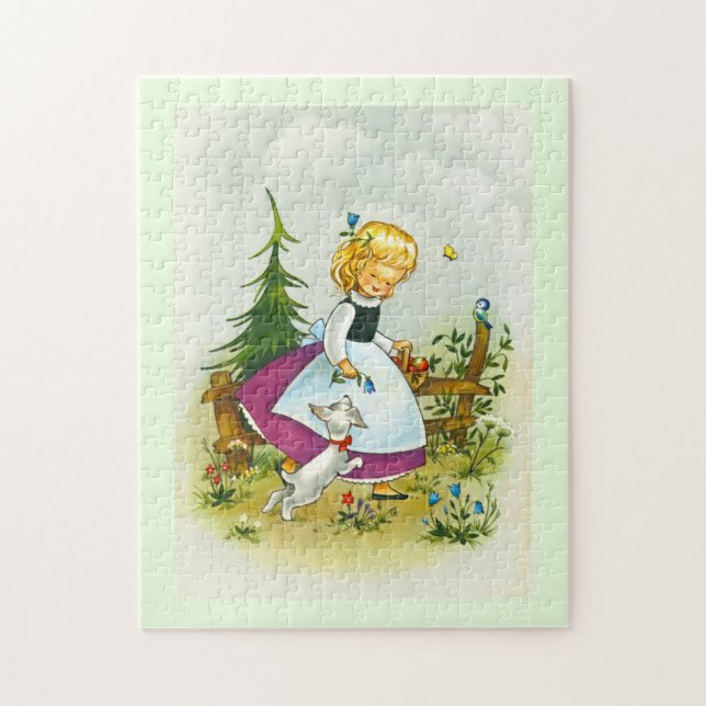 Hübsches Mädchen mit Hund Puzzle (Vertikal)