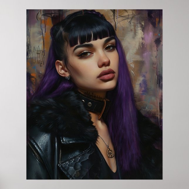 Hübsches Mädchen mit lila Haaren Poster (Vorne)