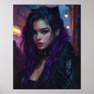 Hübsches Mädchen mit lila Haaren Poster