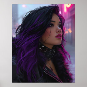 Hübsches Mädchen mit lila Haaren Poster
