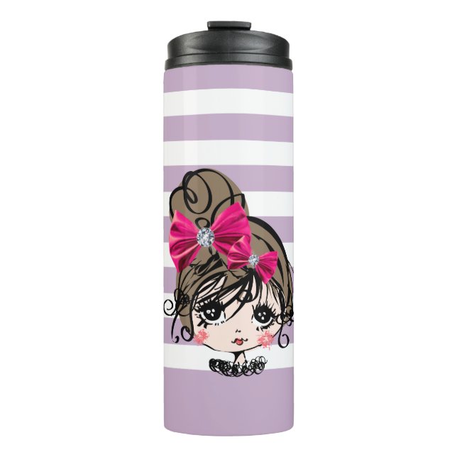 hübsches Mädchen mit rosa Bug Thermosbecher (Vorderseite)