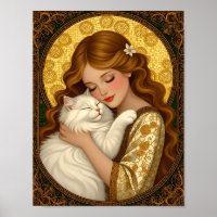 Hübsches Mädchen umarmt weiße flauschige Katze Art