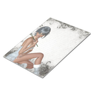 Hübsches Mädchen und Silberdamtel Notizblock