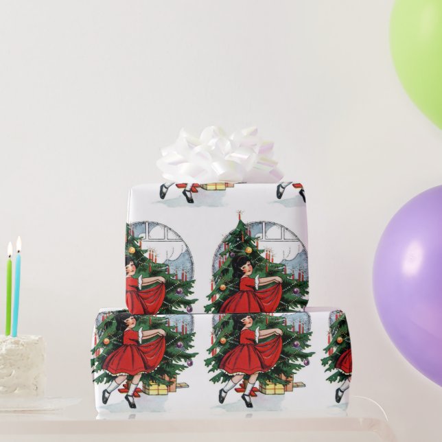 Hübsches Mädchen zu Weihnachten Geschenkpapier (Partygeschenke)