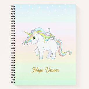 Hübsches magisches Einhorn auf Notebook mit Pastel Notizbuch