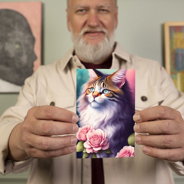 Hübsches Maine Coon & Blume Portrait Karte (Von Creator hochgeladen)