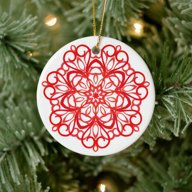 Hübsches Mandala Niedliche Weihnachten und Rot Keramik Ornament (Baum)