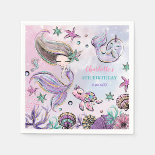 Hübsches Meerjungfrau-Schildkröte Narwhal-Birthd Serviette