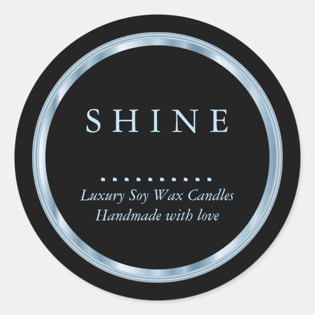 Hübsches Metallic Baby Blue und Black Runder Aufkleber (Vorderseite)