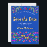 Hübsches mexikanisches Fiesta Floral Royal Blue Save The Date<br><div class="desc">Ankündigung Datum freihalten Karte, die Sie an jeden Anlass anpassen können, um Anzug. Das Blumendesign besticht durch eine Fülle hübscher mexikanischer Fiesta-Blume mit süßer Typografie mit königsblauer Hintergrundfarbe. Die Vorlage ist für Sie Set, um die Karte mit Ihrem besonderen Datum, Anlass und Ihrem Namen zu personalisieren. Girly, farbenfroh und perfekt,...</div>