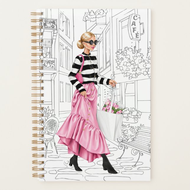 Hübsches Mode Mädchen mit Tasche in Paris Planer (Vorderseite)