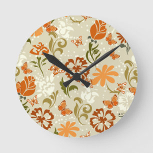 Hübsches modernes Blumenmuster Runde Wanduhr