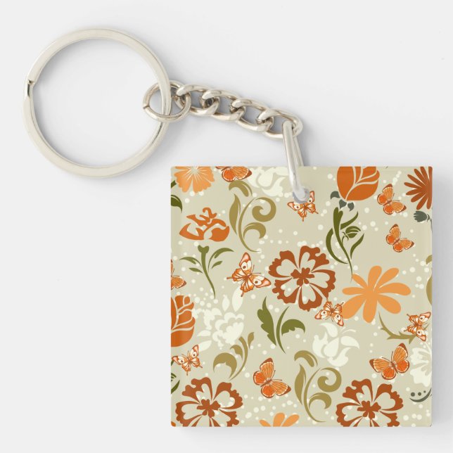 Hübsches modernes Blumenmuster Schlüsselanhänger (Vorderseite)