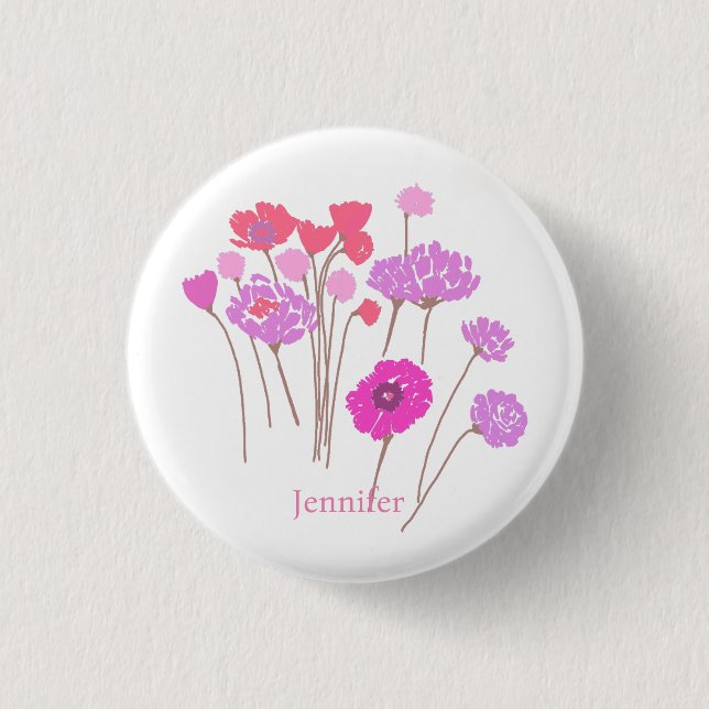 Hübsches, modernes Blumenweiß Button (Vorderseite)