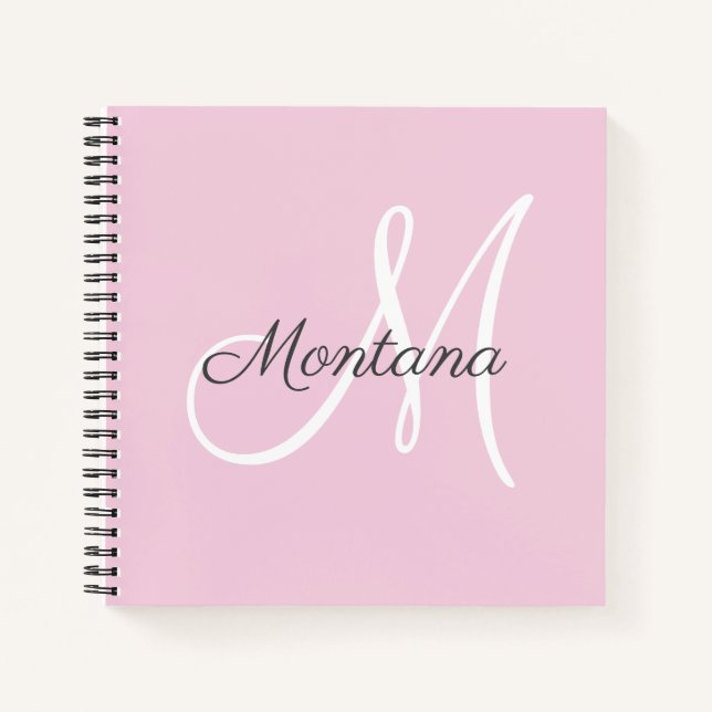 Hübsches, modernes Girly Monogram, rosa, grauer Na Notizbuch (Vorderseite)