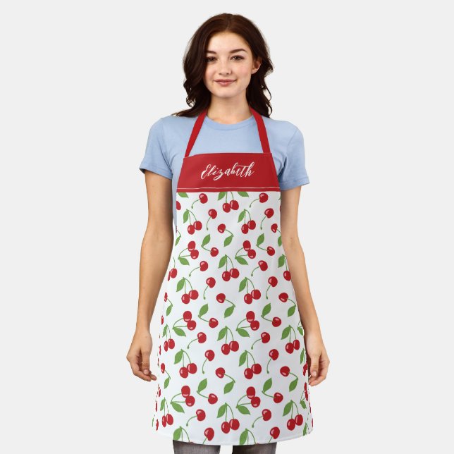 Hübsches Modernes Rotkirsch-Beeren-Muster Backen Schürze (Getragen)
