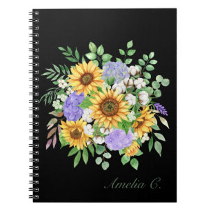Hübsches, modernes Sonnenblumen-Bouquet-Black-Note Notizblock