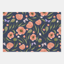 Hübsches Mohnmuster für die Blume Geschenkpapier Set