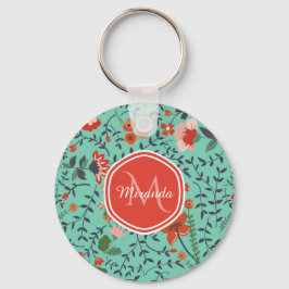 Hübsches Monogramm Aquamarine Orange und Rote Flor Schlüsselanhänger