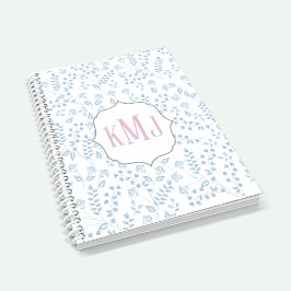 Hübsches Monogramm Elegant Simple Blue Floral Notizbuch