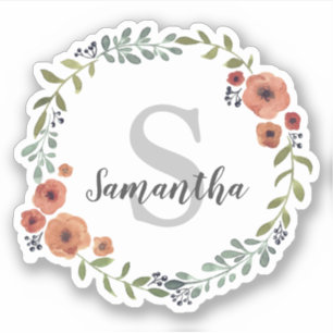 Hübsches Monogramm Floral personalisiert Aufkleber