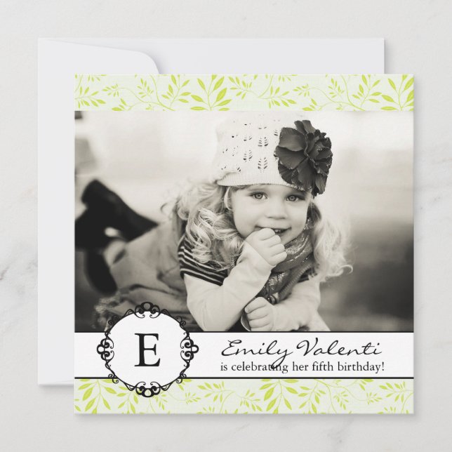 Hübsches Monogramm Foto Geburtstagspartei Einladun Einladung (Vorderseite)