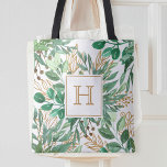 Hübsches Monogramm für die Botanische Grünleaf<br><div class="desc">Schöne handgemachte Aquarellpflanzenstruktur mit Tasche mit individueller Monogramm.</div>
