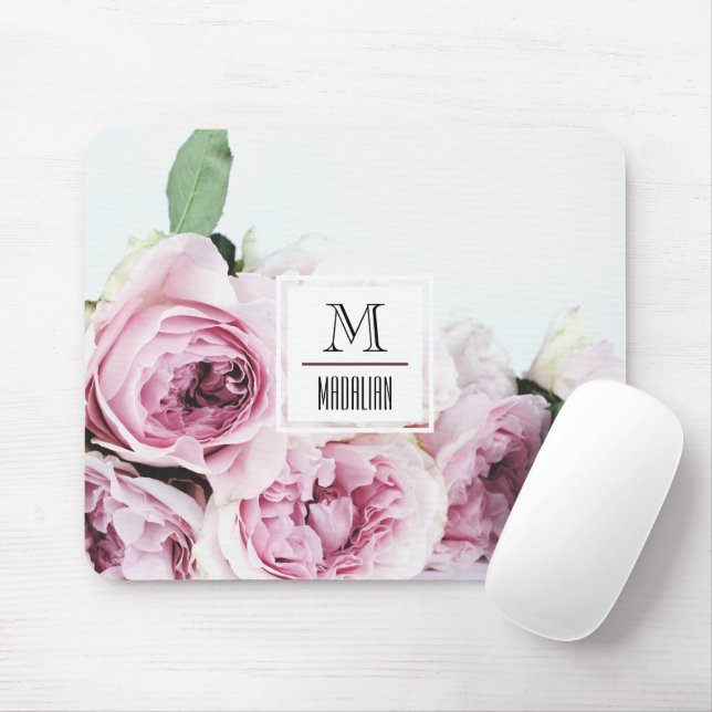 Hübsches Monogramm Rosa stieg zunächst an der Gren Mousepad (Mit Mouse)