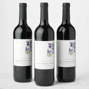 Hübsches Monogramm Violett Blumenkohl-Brautparty Weinetikett
