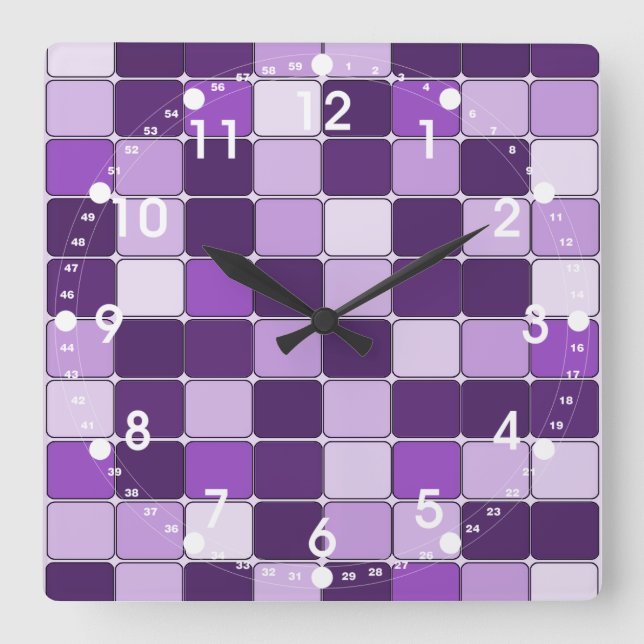 Hübsches Mosaikflippmuster Lila Lilac Lavender Quadratische Wanduhr (Vorderseite)