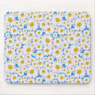 Hübsches Mousepad: Ditzy White Daisies on Blue Mousepad