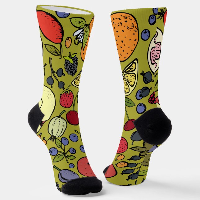 Hübsches Muster der Früchte: Niedliches Olivengrün Socken (Gewinkelt)