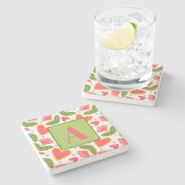 Hübsches Muster des rosa, floralen Herzens Steinuntersetzer