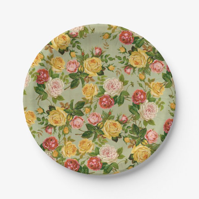 Hübsches Muster für Vintage Flora-Rose Pappteller (Vorderseite)