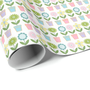 Hübsches Muster mit Blumenkübel in Pastellfarben Geschenkpapier
