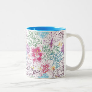 Hübsches Muster mit farbenfrohen Blumen Zweifarbige Tasse