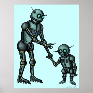Hübsches niedliches Roboter- und Roboterbaby-Poste Poster