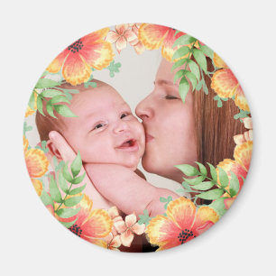 Hübsches Orange Floral Custom Foto Magnet