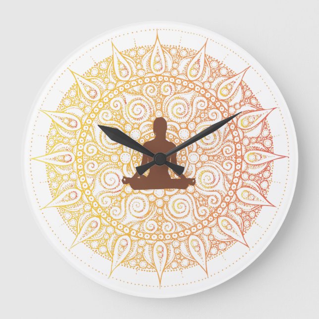Hübsches Orange/White Oriental Yoga Design Große Wanduhr (Vorderseite)
