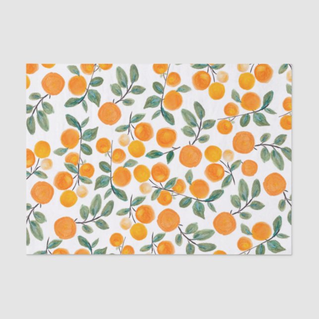 Hübsches Orangenzitrus Botanisches Muster Seidenpapier (Vorderseite)