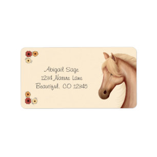 Hübsches Palomino und Blume - Reitadressen Adressaufkleber